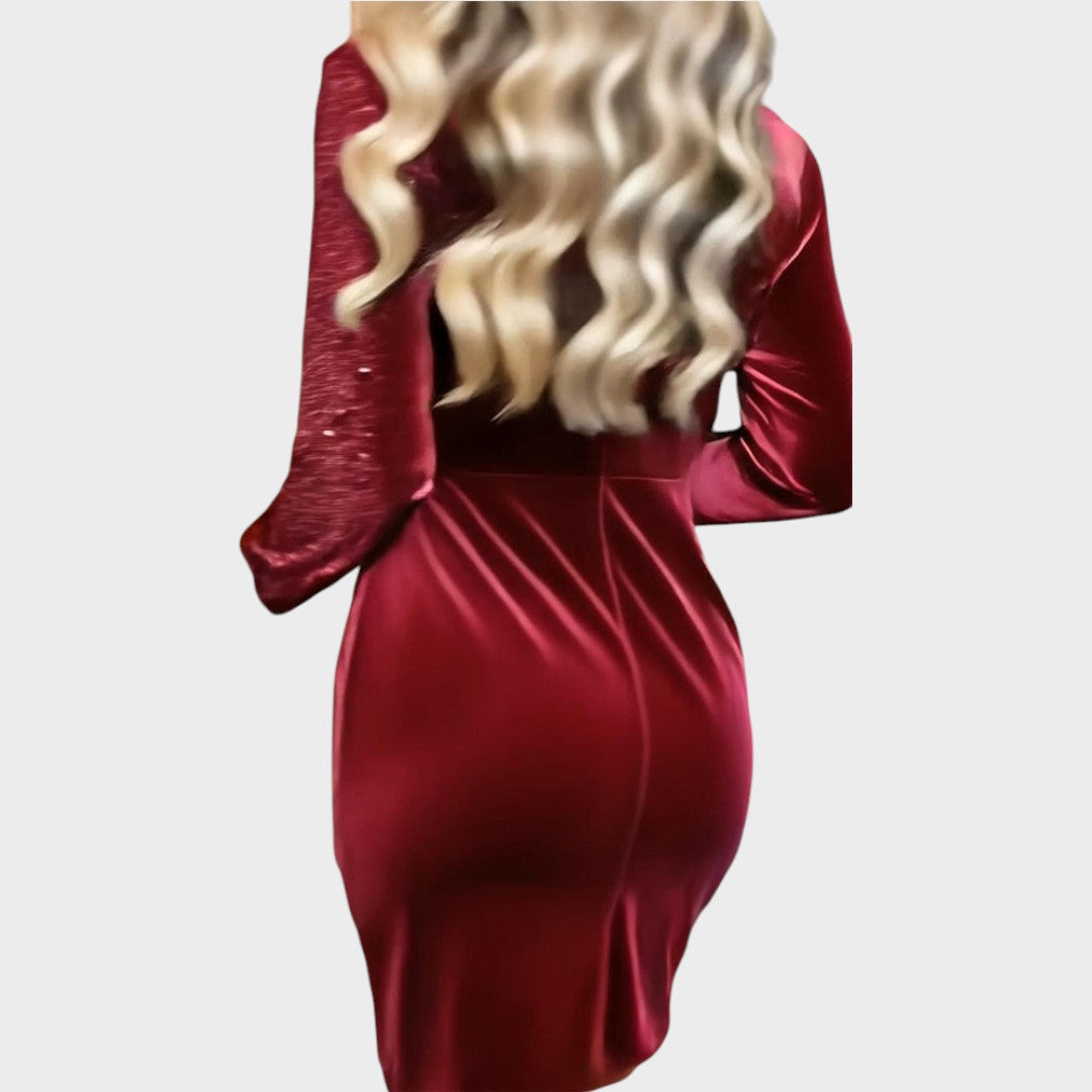 Elsie – Draped Velvet Sequin Evening Dress
