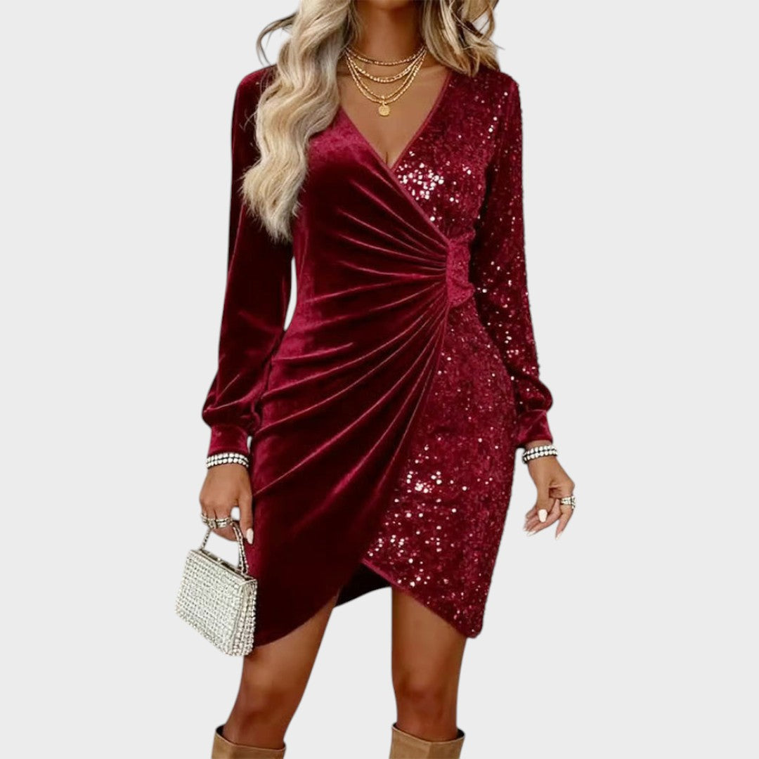 Elsie – Draped Velvet Sequin Evening Dress