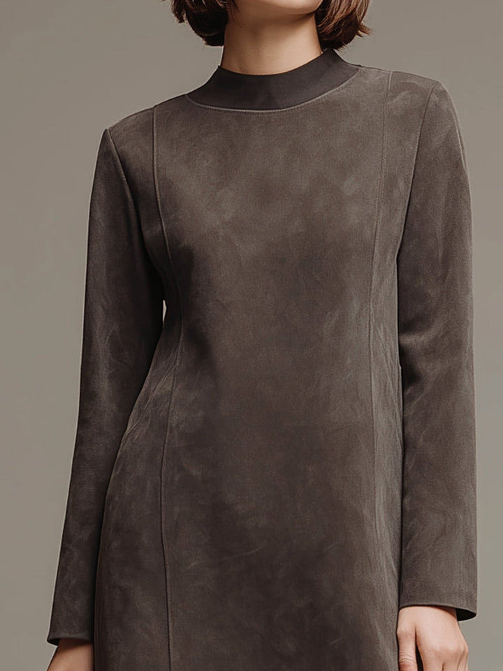 Taupe Suede Long-Sleeve Mini Dress