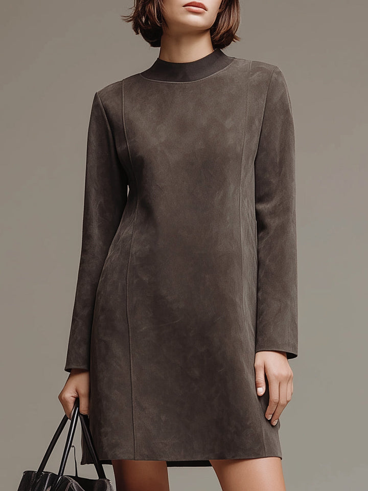Taupe Suede Long-Sleeve Mini Dress