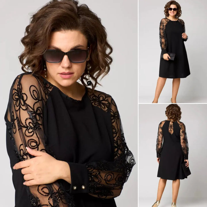 Lidia - Elegant A-Line Dress with Sheer Embroidered Sleeves