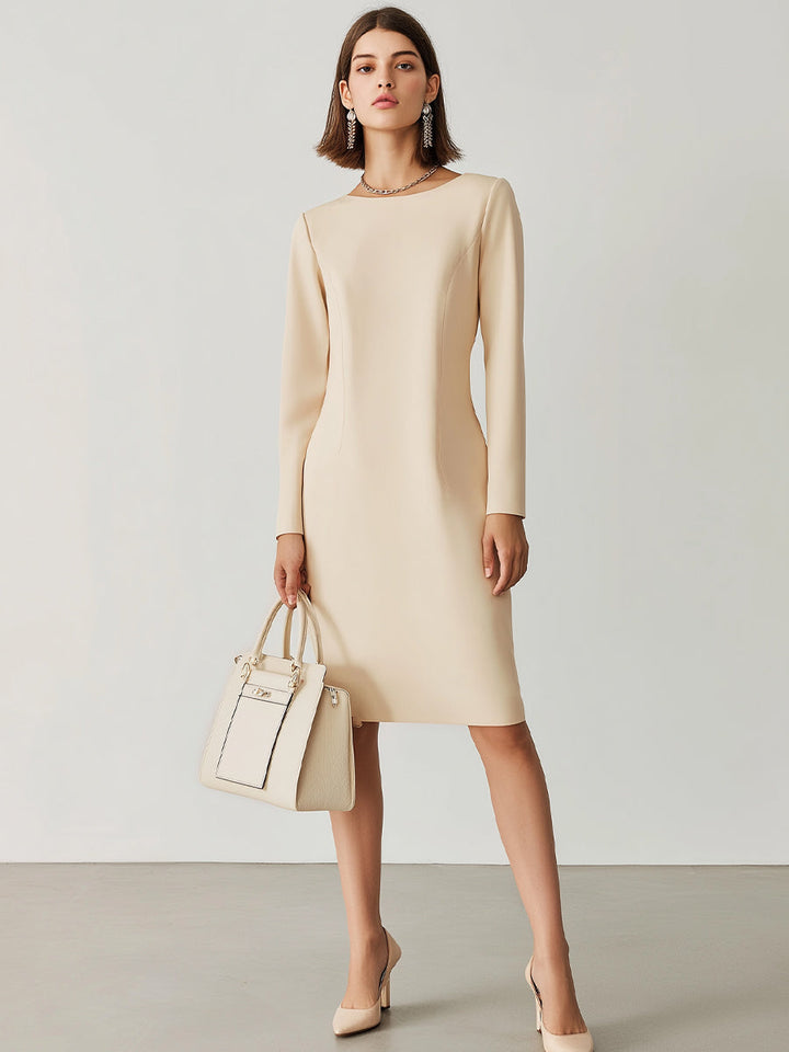 Elegant Cream Long-Sleeve Sheath Dress