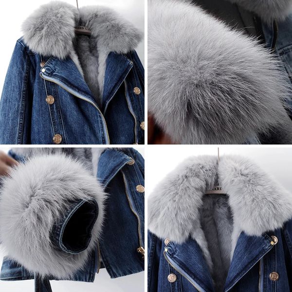 Margaux Luxe Lined Imitation Fox Fur Denim Coat