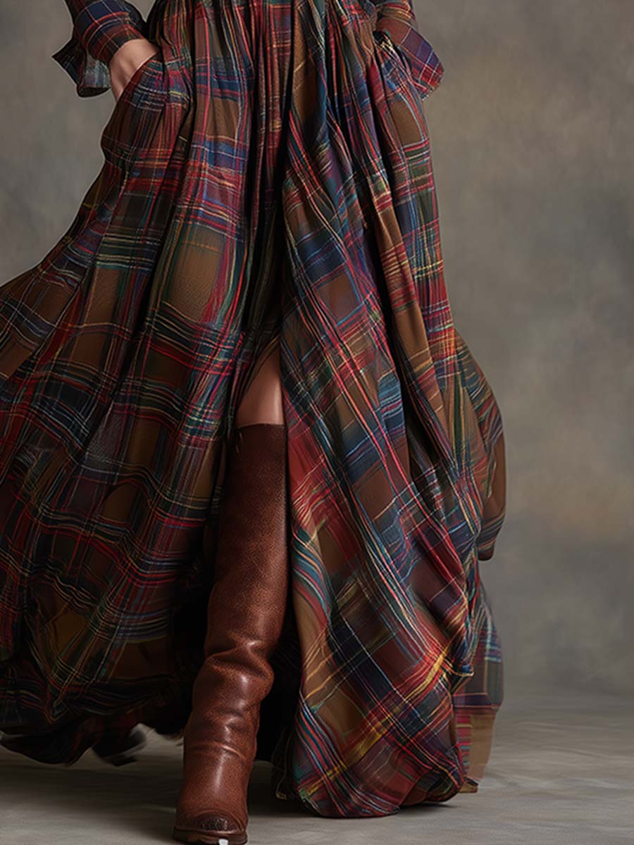 Evelyn - Elegant Plaid Maxi Dress