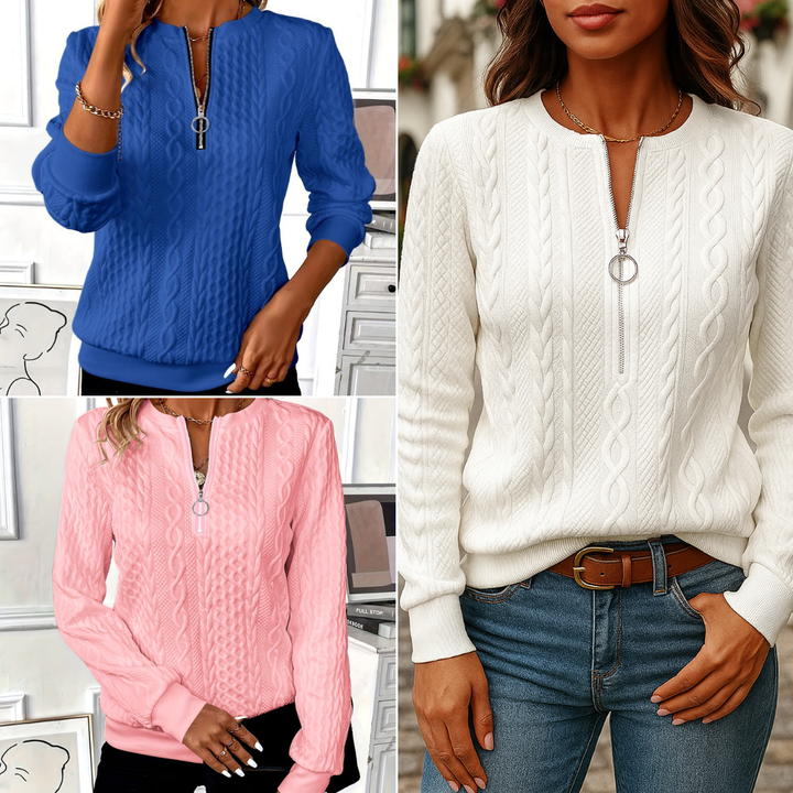 Emma | Women zip-up cable knit sweater