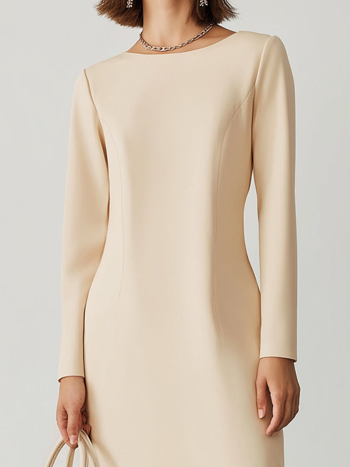 Elegant Cream Long-Sleeve Sheath Dress