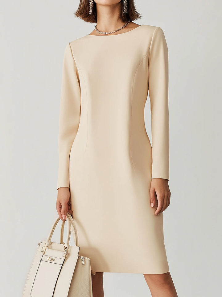 Elegant Cream Long-Sleeve Sheath Dress
