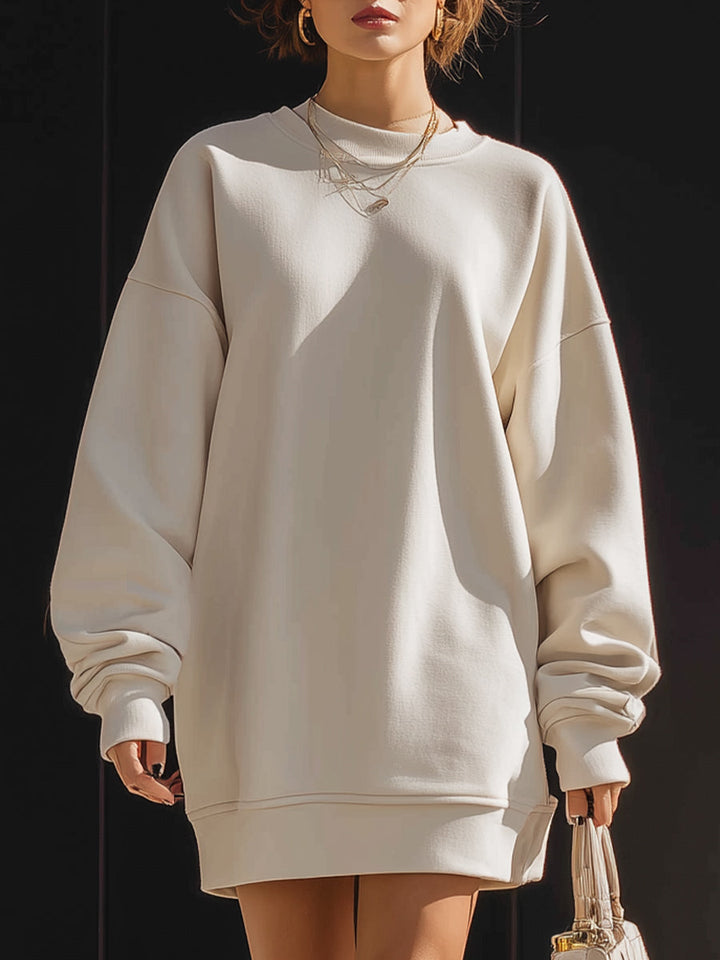 Cream Minimalist Oversized Sweatshirt Dress