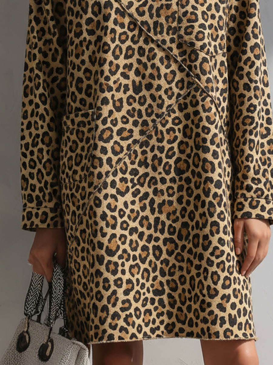 Leopard Print Textured Long-Sleeve Mini Dress