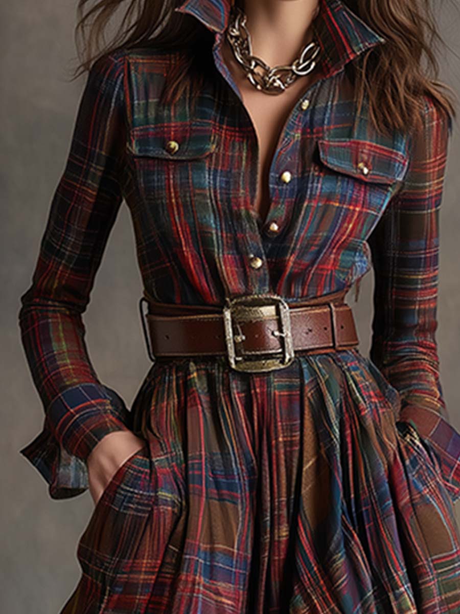 Evelyn - Elegant Plaid Maxi Dress