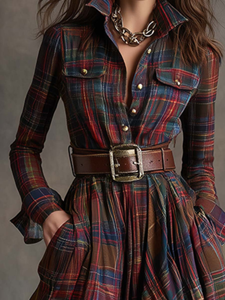 Evelyn - Elegant Plaid Maxi Dress