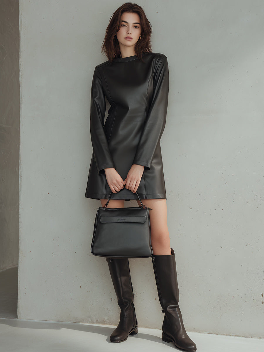 Black Faux Leather Mini Dress