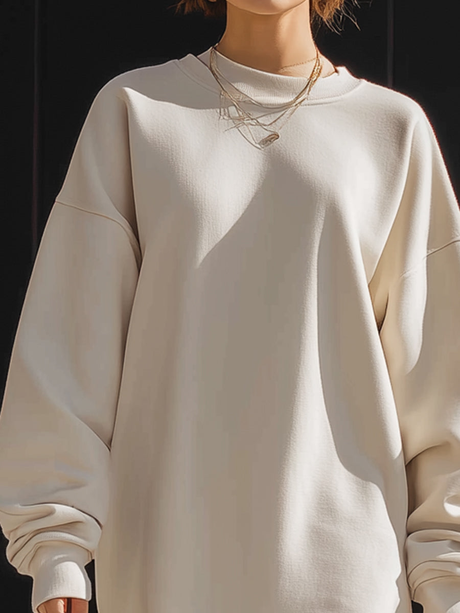 Cream Minimalist Oversized Sweatshirt Dress