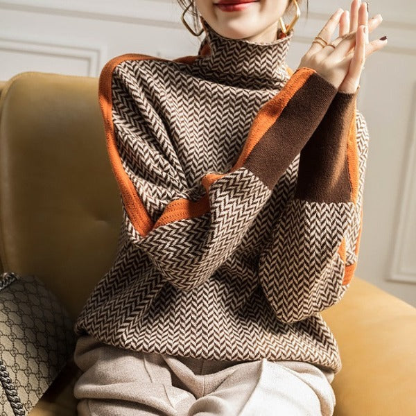 Turtleneck with striking contrasting stripes