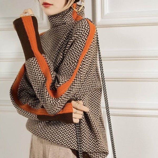 Turtleneck with striking contrasting stripes