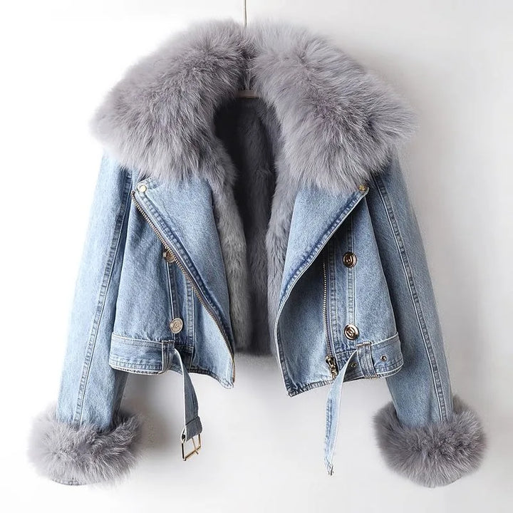 Margaux Luxe Lined Imitation Fox Fur Denim Coat