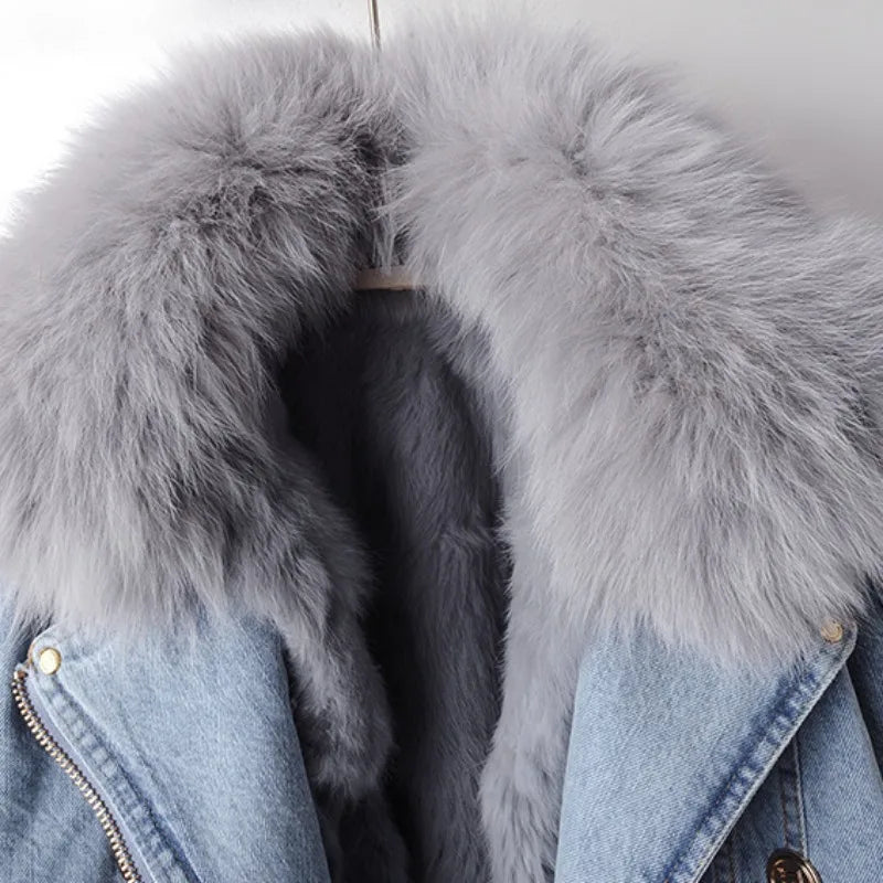 Margaux Luxe Lined Imitation Fox Fur Denim Coat