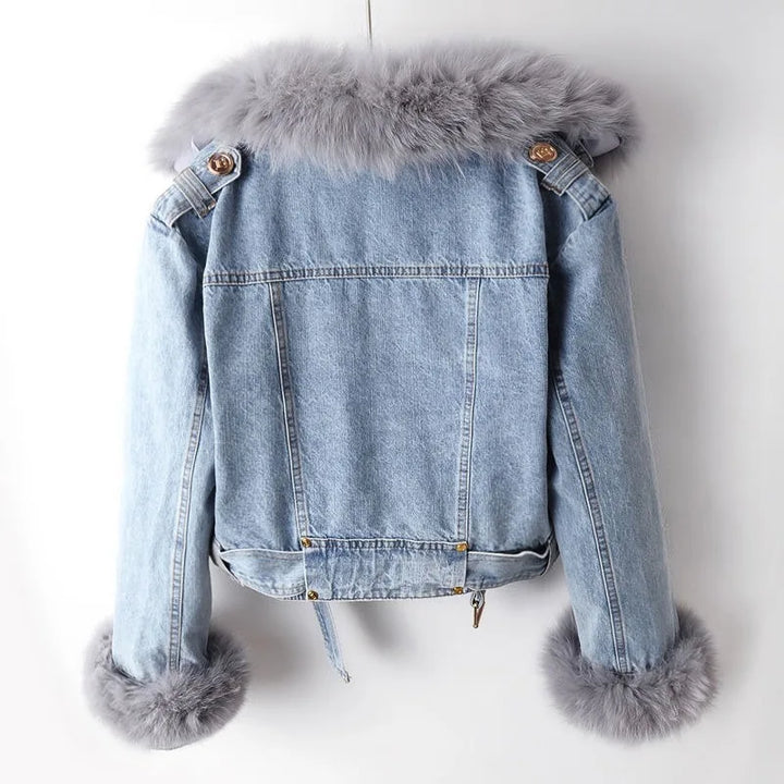 Margaux Luxe Lined Imitation Fox Fur Denim Coat