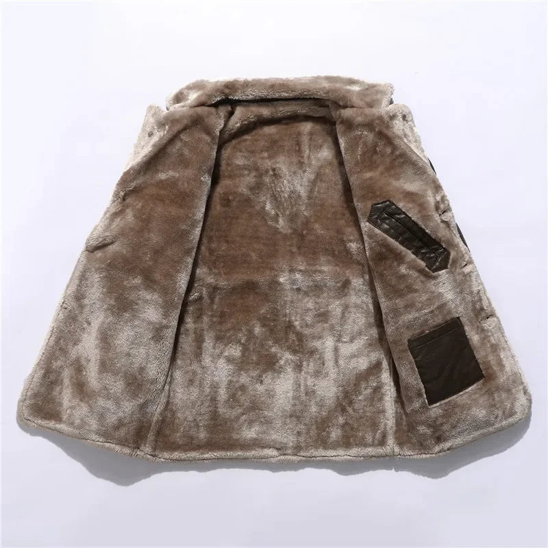 Lorèn - Elegant Wool Coat with Faux Fur Mandarin Collar