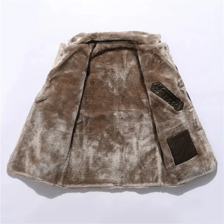 Lorèn - Elegant Wool Coat with Faux Fur Mandarin Collar