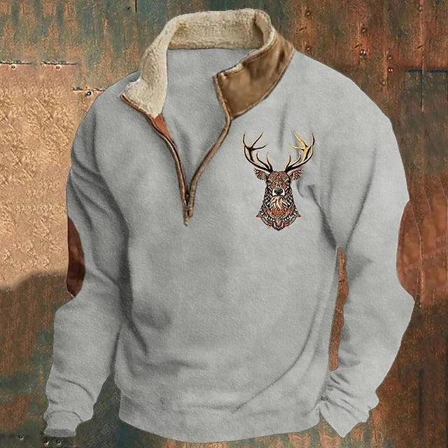 André - Men's warm sweater with deer detail and reinforced elbows