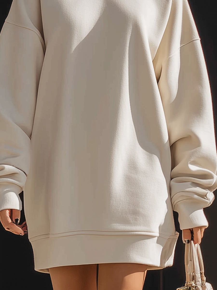 Cream Minimalist Oversized Sweatshirt Dress