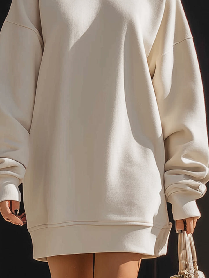 Cream Minimalist Oversized Sweatshirt Dress