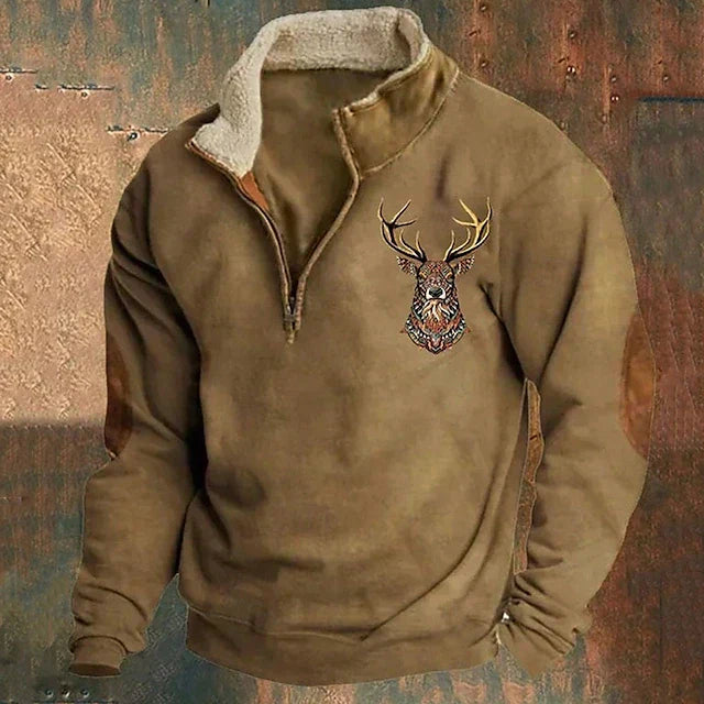 André - Men's warm sweater with deer detail and reinforced elbows