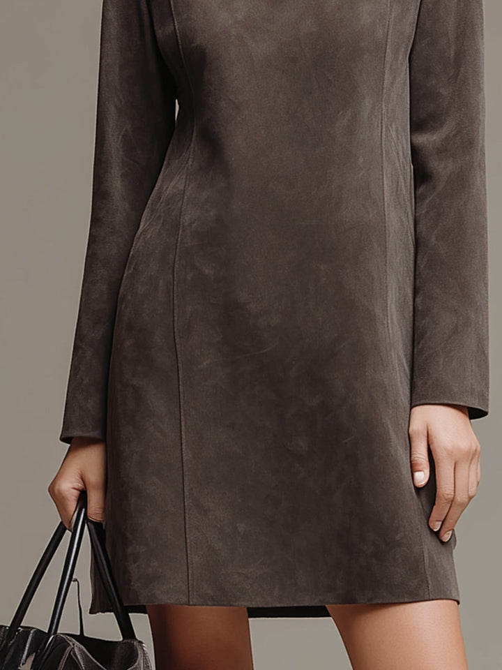 Taupe Suede Long-Sleeve Mini Dress
