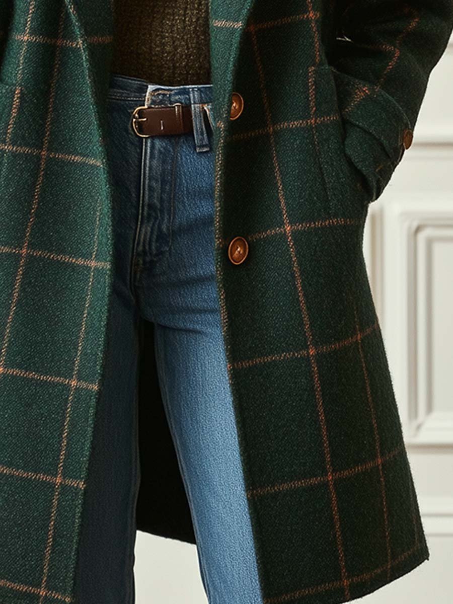 Maya - Women's Classic Plaid Tweed Coat